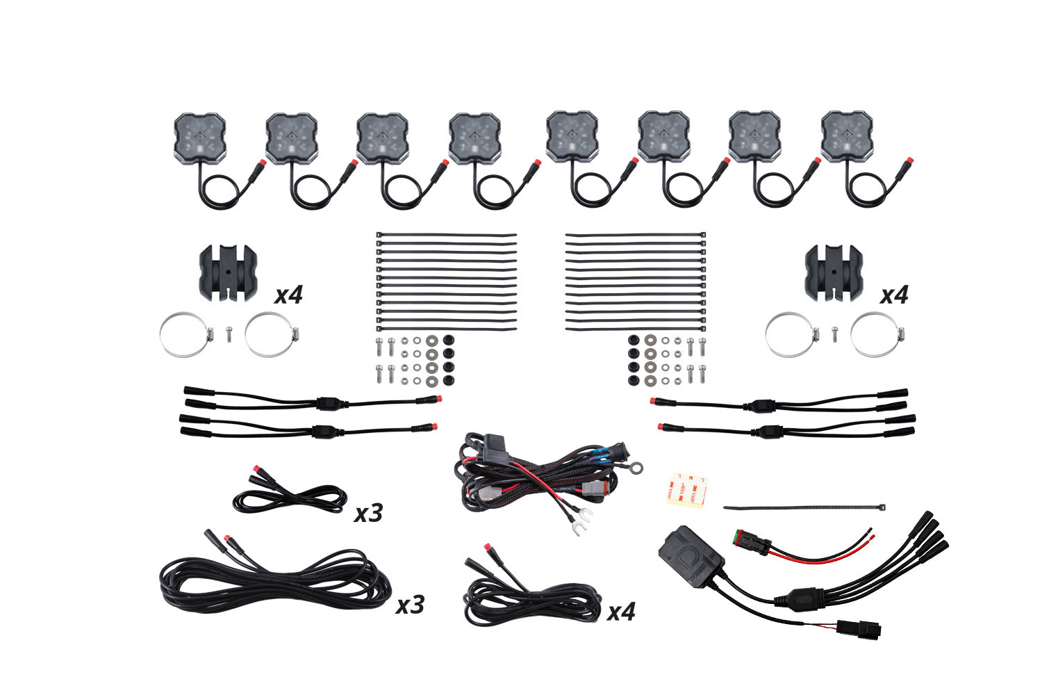 Stage Series SXS Rock Light Installer Kit  RGBW M8 w/Controller (8-pack)
